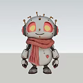 Cute Silver Robot Sculpture With Red Eyes Pink Scarf And Heart Pattern
