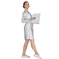 Woman In White Lab Coat Holding Documents As Medical Professional On Gray Background