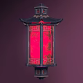 Traditional Chinese Lantern With Pagoda Style Roof Red Luminous Panel And Black Frame Design