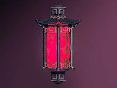 Traditional Chinese Lantern With Pagoda Style Roof Red Luminous Panel And Black Frame Design 3d model