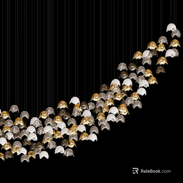 Elegant Modern Chandelier Featuring Gold Silver Curved Design And Multiple Light Fixtures 3d model 