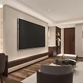 Hotel Guest Room Interior With Large Flat Screen TV Sofa Coffee Tables And Decorative Painting