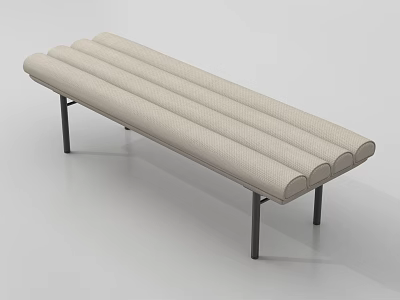 Modern Beige Upholstered Sofa Bench With Striped Design And Black Metal Legs 3d model