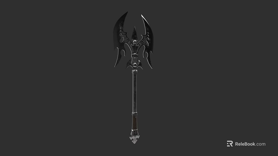 Ornate Wing Shaped Metal Axe With Spiked Top Design And Decorative Handle 3d model 
