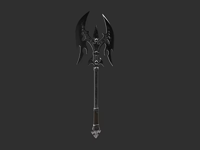 Ornate Wing Shaped Metal Axe With Spiked Top Design And Decorative Handle 3d model