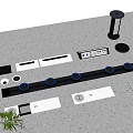 Industrial Components On Gray Countertop With Conveyor Rail Green Rollers And Metal Parts