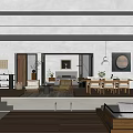 Modern Bedroom Open Interior With Wooden Door Bed Chairs Plants Pendant Lamp And Pool Area