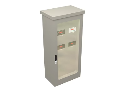 Gray Industrial Electrical Control Cabinet With Glass Door Built-in Control Panels And Safety Labels 3d model