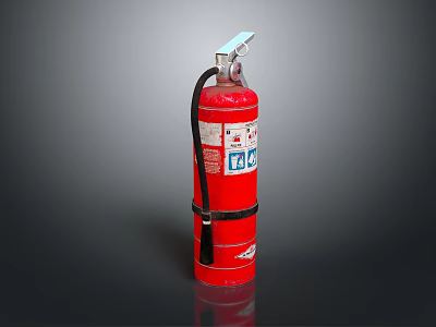 Red Fire Extinguisher With Handle Black Strap And Safety Label 3d model