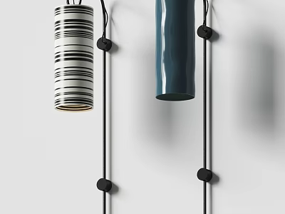 Modern Wall Lamps With Black White Stripes And Blue Cylinder On White Wall Black Brackets 3d model