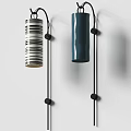 Modern Wall Lamps With Black White Stripes And Blue Cylinder On White Wall Black Brackets