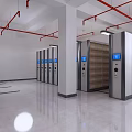 Modern Data Center Interior With Neatly Arranged Server Racks And Ceiling Fixtures 3d model