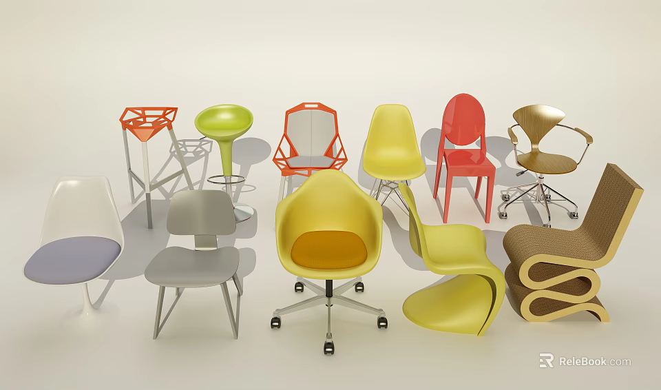 Colorful Office Chairs With Various Modern Designs And Different Styles 3d model