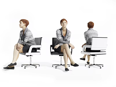 Woman Sitting On Modern Office Chair Displayed From Three Different Angles 3d model