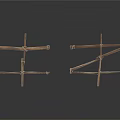 Two Artistic Handmade Crossed Wooden Stick Decorative Sculptures in Minimalist Style