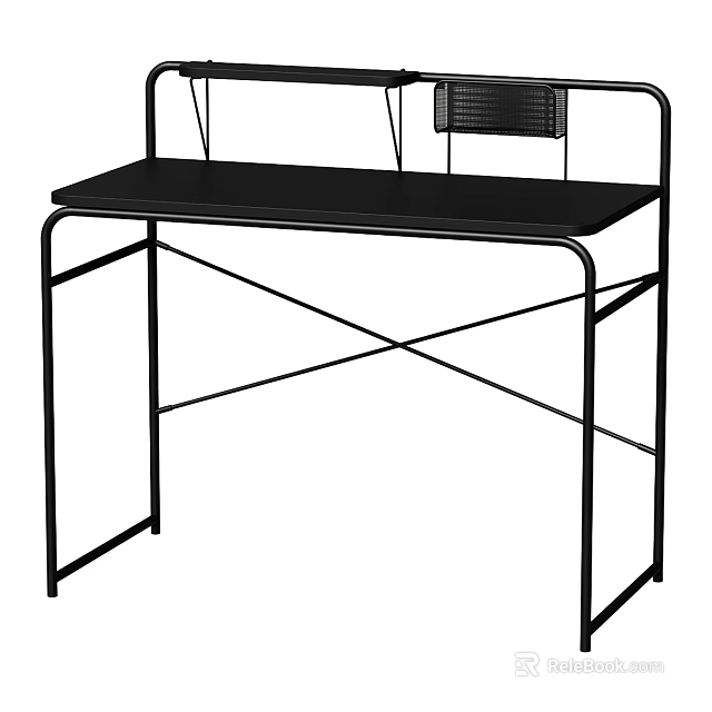 Modern Dressing Table With Black Tabletop And X Shaped Metal Frame Structure 3d model 