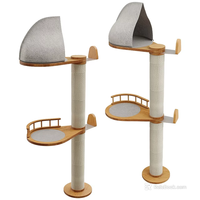Modern Cat Tree With Multiple Platforms Wooden Posts And Fabric Perches 3d model 