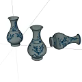 Ceramic Vases With Blue And White Floral Patterns Displayed On White Background 3d model