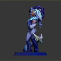 3D Game Fantasy Character With White Hair Dragon Accessory Blue Purple Glowing Base
