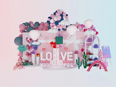 Wedding Balloon Decoration Balloon Arch Birthday Banquet Balloon Hot Air Balloon Decoration Gift Box Jewelry Box Love Shape Cactus Rainbow Window 3d model