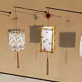 Traditional Chinese Hanging Lanterns with Bamboo Frame Floral Patterns and Shadow Effects