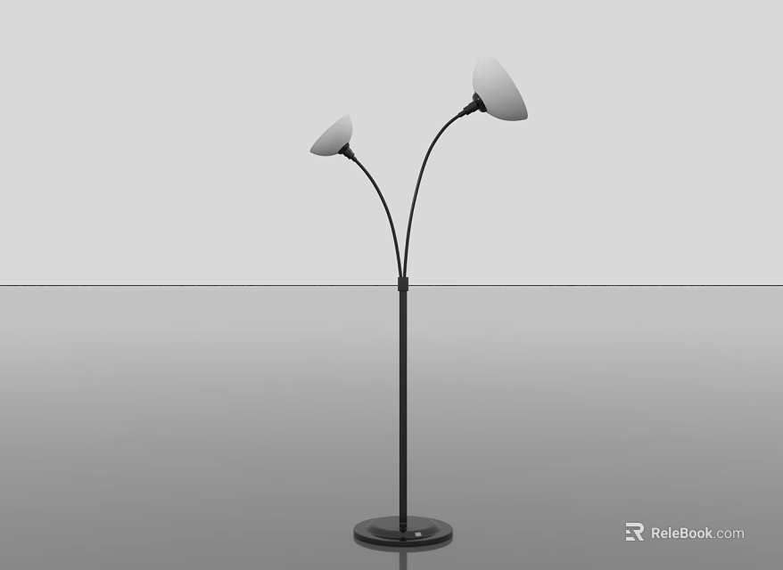 Modern Minimalist Floor Lamp With Double Shades Curved Pole And Black Base 3d model 