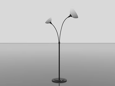 Modern Minimalist Floor Lamp With Double Shades Curved Pole And Black Base 3d model