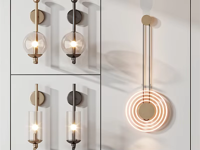 Modern Wall Lights With Glass Shade Double Light And Circular Metal Design For Interior Decoration 3d model
