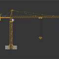 Yellow Tower Crane With Long Boom Base And Hanging Hook On Dark Background