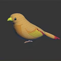 Yellow Bird With Red Tail And Yellow Wings Standing On Black Surface With Reflection 3d model