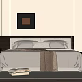 Modern Double Bed With Upholstered Headboard Soft Quilt Pillows And Cozy Blanket On Rug