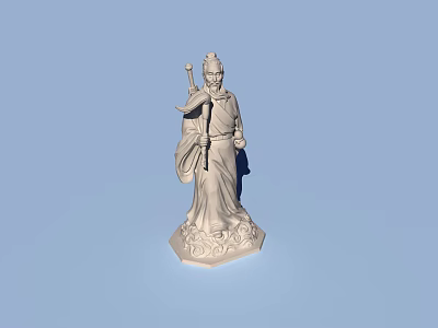 Ancient Warrior Man Statue Holding Sword Wearing Robe On Ornate Base 3d model