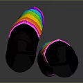 Black Boots With Rainbow Colored Stripes On Shaft For Fashionable Look