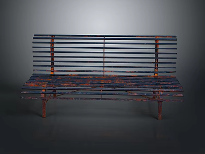 Rustic Industrial Architectural Metal Bench With Weathered Slatted Structure 3d model