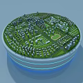 Aerial Planning of Circular City with Green Spaces Modern Buildings and Blue Lines
