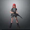 3D Anime Character With Pink Hair Green Top Black Jacket Shorts Fishnet Stockings And Rifle