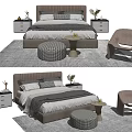 Modern Double Bed With Bedside Tables Chair Small Table And Soft Bedding 3d model
