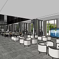 Modern Sales Office Interior Featuring Glass Roof Wooden Screens And Stone Flooring With Seating
