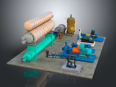 Industrial Machinery Setup With Cylindrical Equipment Motors And Pumps On Platform 3d model