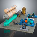 Industrial Machinery Setup With Cylindrical Equipment Motors And Pumps On Platform