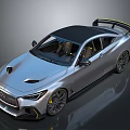 Silver Sports Car With Black Roof Yellow Accents Aerodynamic Kit And Large Wheels