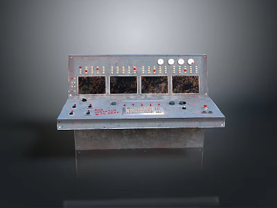 Industrial Metal Control Console With Multiple Screens Buttons Dials And Switches 3d model