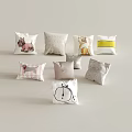 Various Decorative Throw Pillows Featuring Dog Cat Bicycle Prints And Striped Patterns 3d model