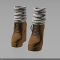 Brown Lace Up Wedge Heel Boots With Knit Cuffs And Thick Sole Design