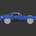 Detailed Blue White Striped Retro Sports Car in Pixel Art Style