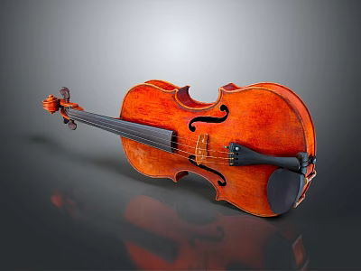 Classical Wooden Violin with Glossy Texture and Reflective Surface on Gray Background 3d model