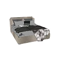 Double Bed With Gray Headboard Black Pillows And White Plaid Blanket 3d model