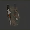 Detailed 3D Rendered Rifle Weapon Featuring Metal Parts Wooden Components And Accessories On Dark Background