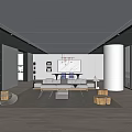 Modern Open Concept Living Dining Room With Grey Sofa And Floor To Ceiling Windows
