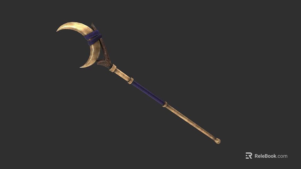 Artistic Metal Sculpture Carving With Golden Curved Blade And Blue Handle Design 3d model 